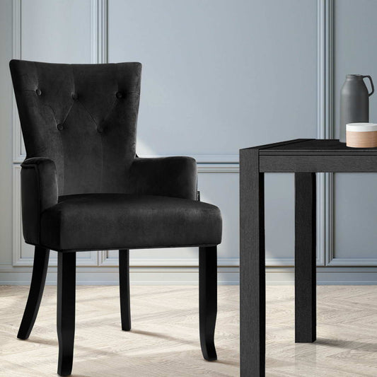 Arden Dining Chair Velvet French Provincial Armchair - Black