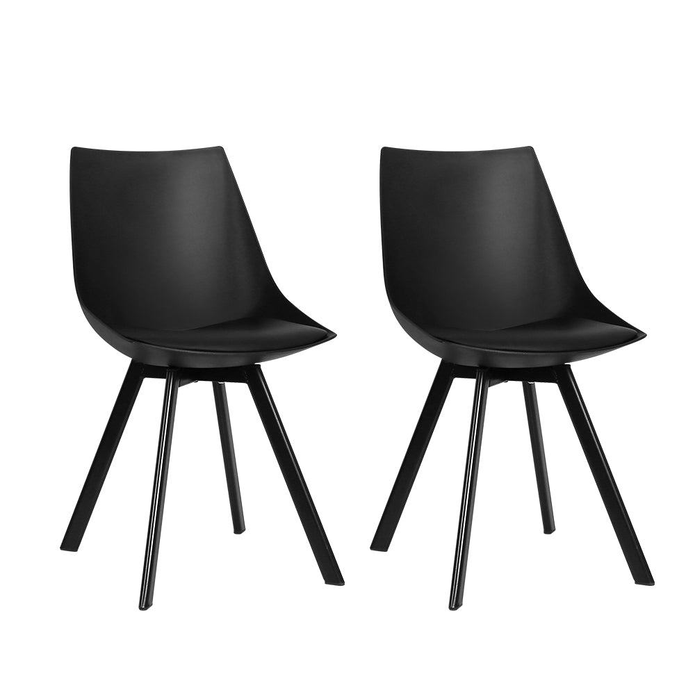 Kaylee Set of 2 Dining Chairs Cafe PU Leather Padded Seat - Black