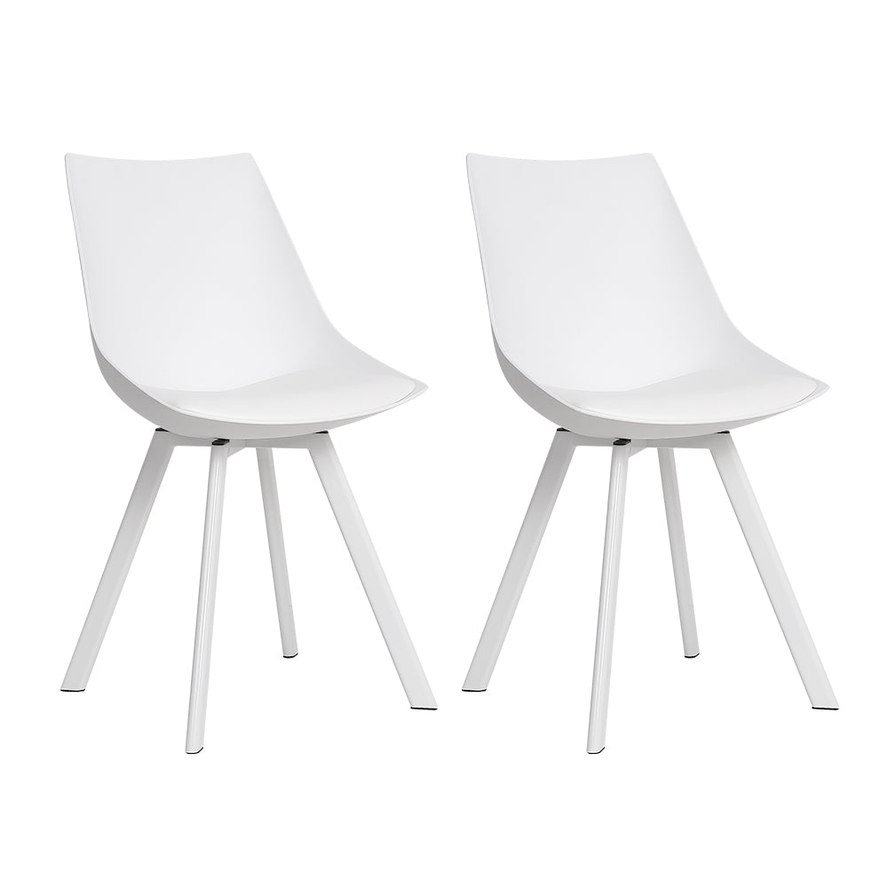 Kaylee Set of 2 Dining Chairs PU Leather Padded Seat - White