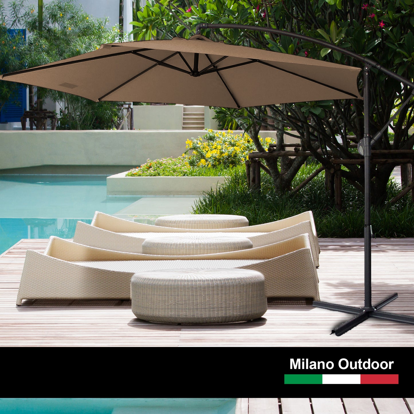 3m Waimalu Outdoor Umbrella Cantilever with Protective Cover Patio Garden Shade with Base  - Latte