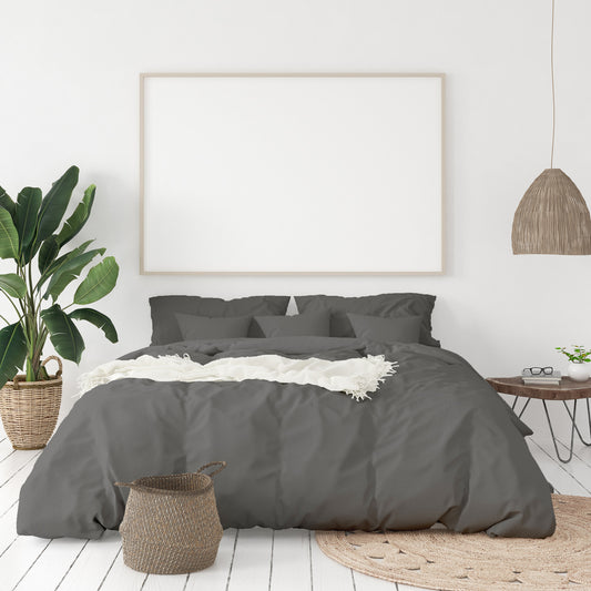 QUEEN 1000TC Hotel Grade Bamboo Cotton Quilt Cover Pillowcases Set - Grey