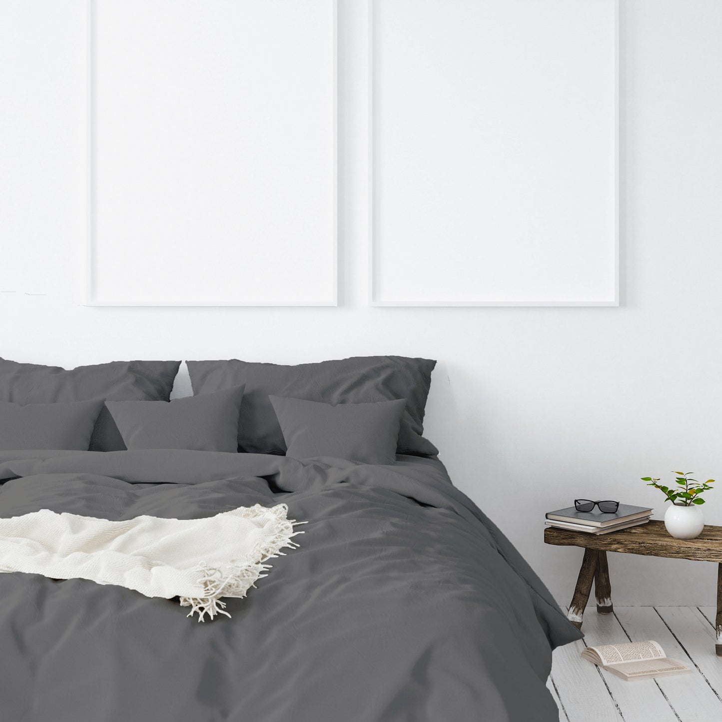 QUEEN 1000TC Hotel Grade Bamboo Cotton Quilt Cover Pillowcases Set - Grey