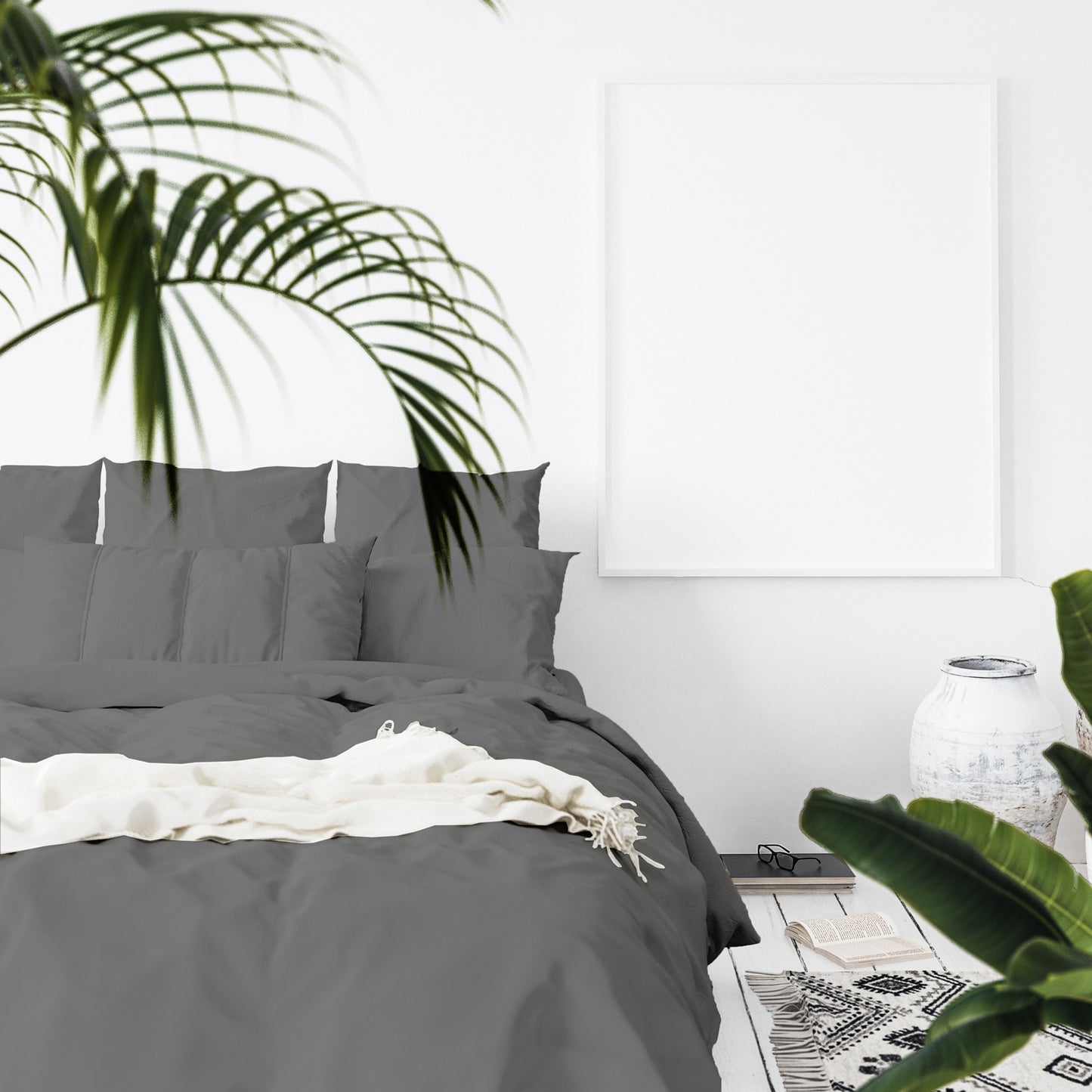 QUEEN 1000TC Hotel Grade Bamboo Cotton Quilt Cover Pillowcases Set - Grey