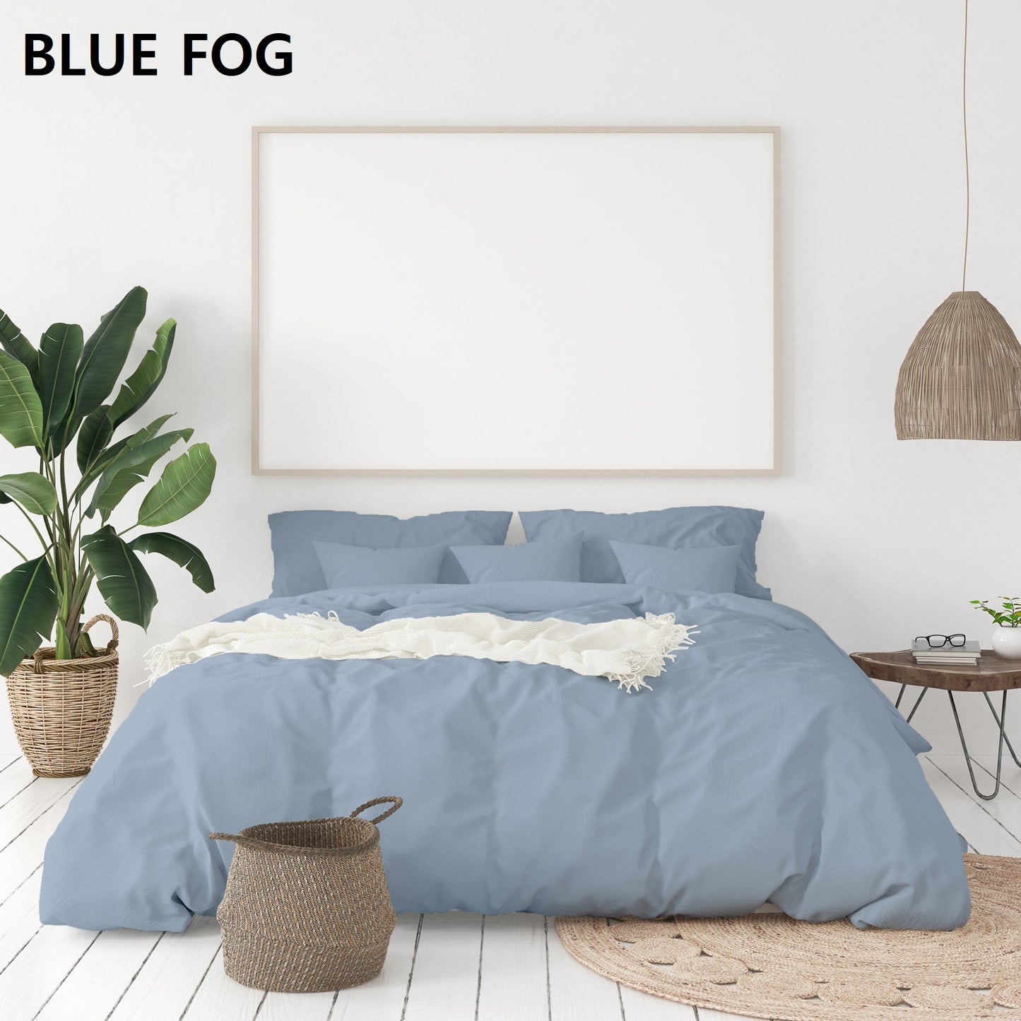 KING 1000TC Hotel Grade Bamboo Cotton Quilt Cover Pillowcases Set - Blue Fog