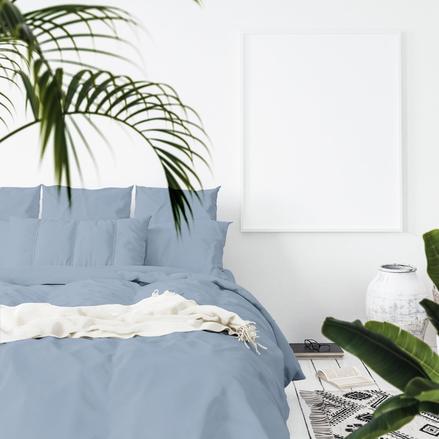 KING 1000TC Hotel Grade Bamboo Cotton Quilt Cover Pillowcases Set - Blue Fog