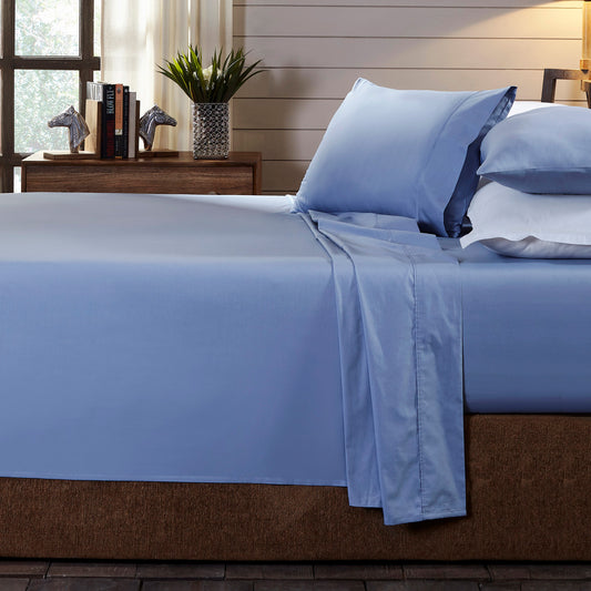 DOUBLE 250TC 4-Piece Organic 100% Cotton Sheet Set Luxury Hotel Style - Indigo