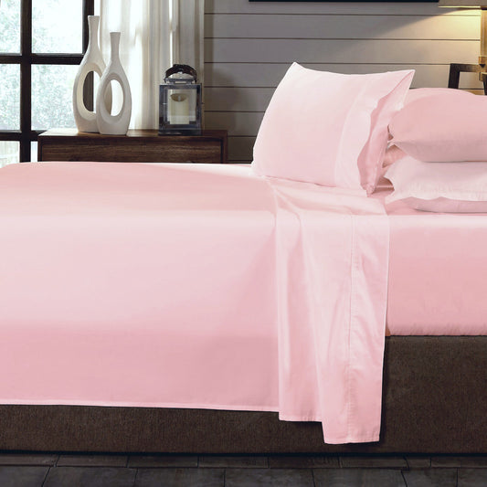 DOUBLE 250TC 4-Piece Organic 100% Cotton Sheet Set Luxury Hotel Style - Blush