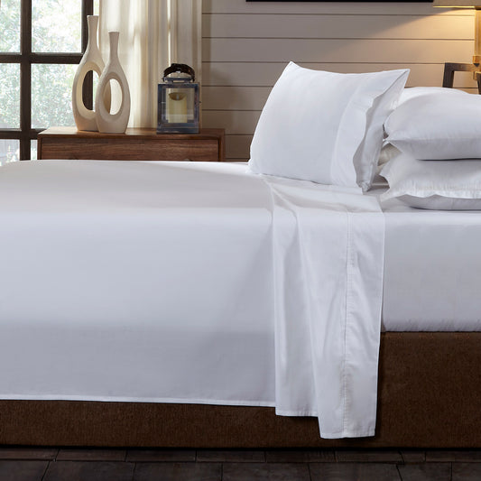 QUEEN 250TC 4-Piece Organic 100% Cotton Sheet Set Luxury Hotel Style - White