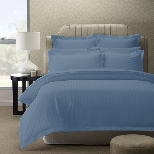 QUEEN 1200TC Quilt Cover Set Damask Cotton Blend Luxury Sateen Bedding - Blue Fog
