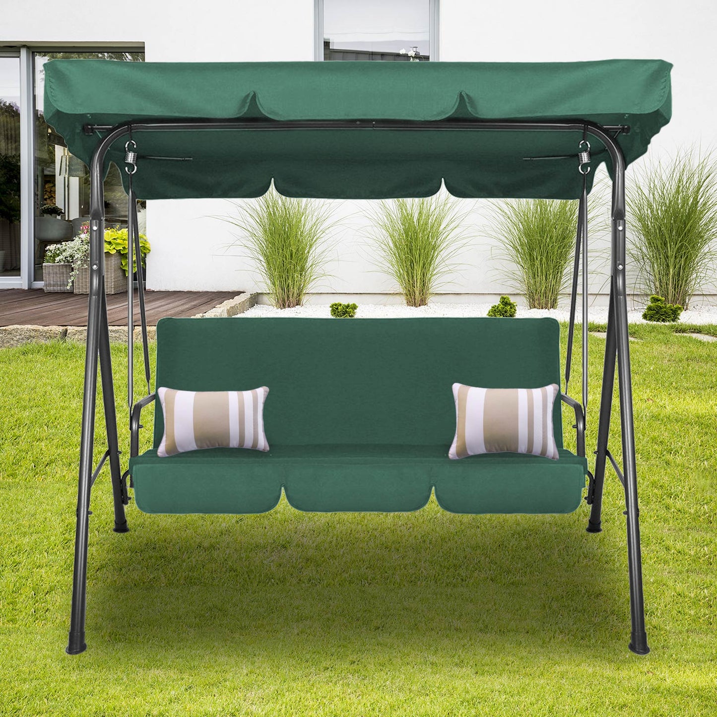 Colton Outdoor Swing Bench Seat Chair Canopy Furniture 3 Seater Garden Hammock - Dark Green