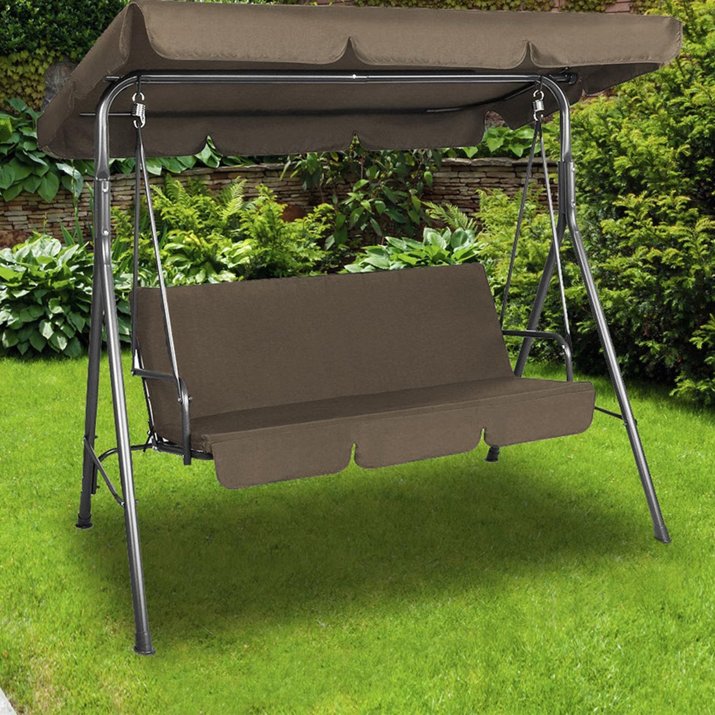 Colton Outdoor Swing Bench Seat Chair Canopy Furniture 3 Seater Garden Hammock - Coffee