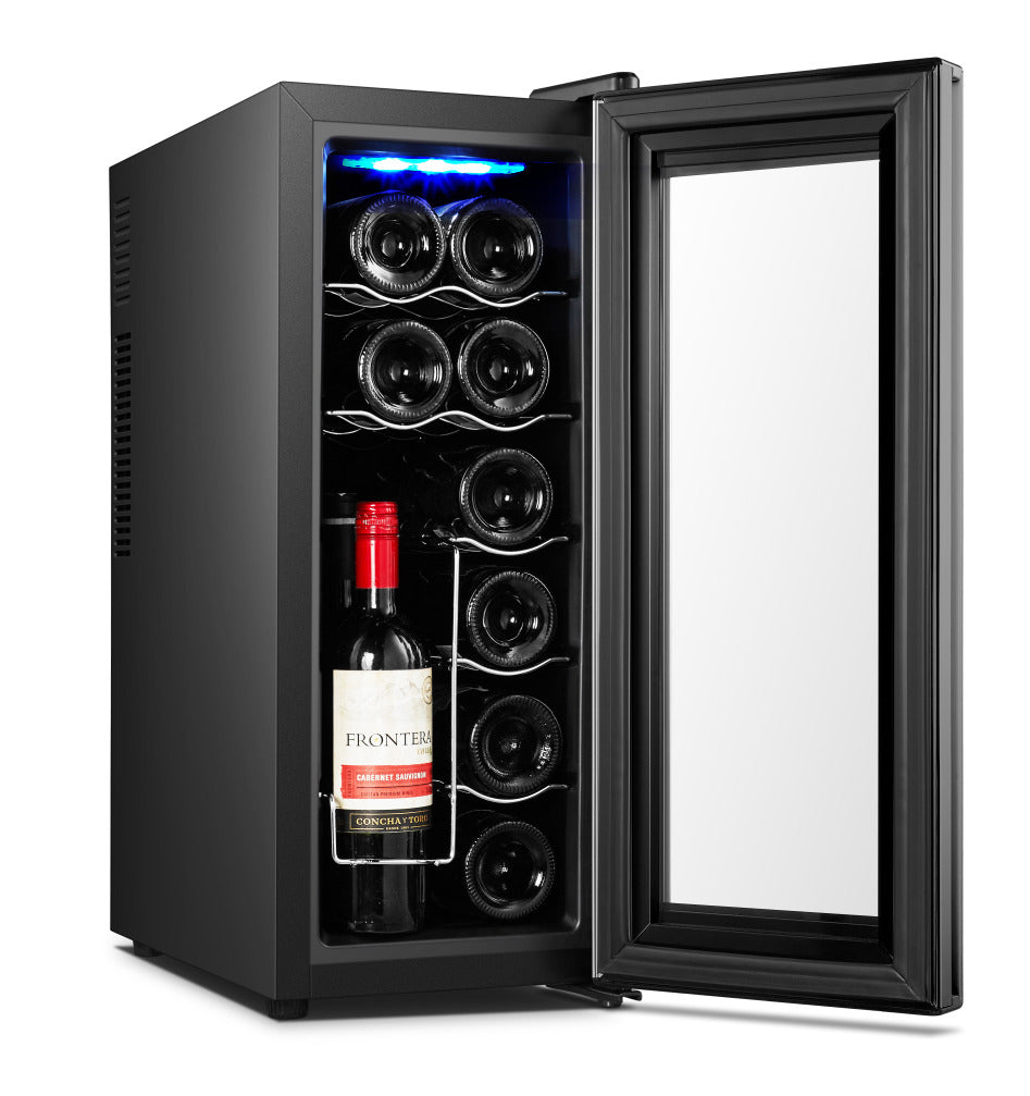 12 Bottle Wine Cellar Fridge with Glass Door Temperature Control & Cooler