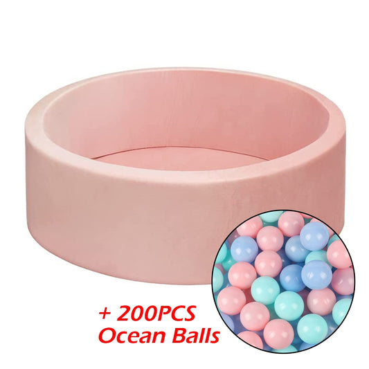 90x30cm Ocean Ball Pit Soft Baby Kids Play Pit + 200pcs Macaron Ocean Balloons - Pink