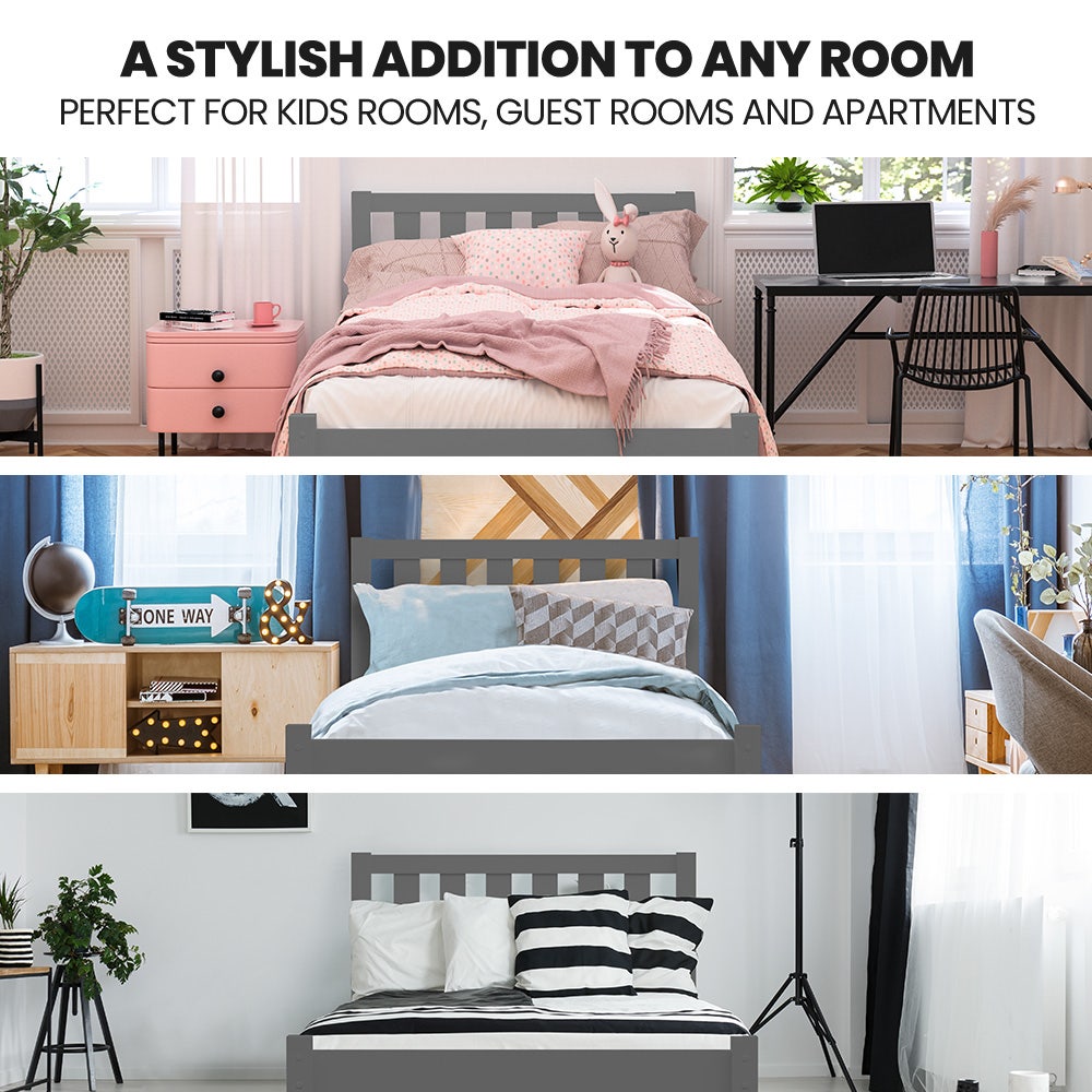 Maia Wooden Timber Bed Frame - Grey King Single