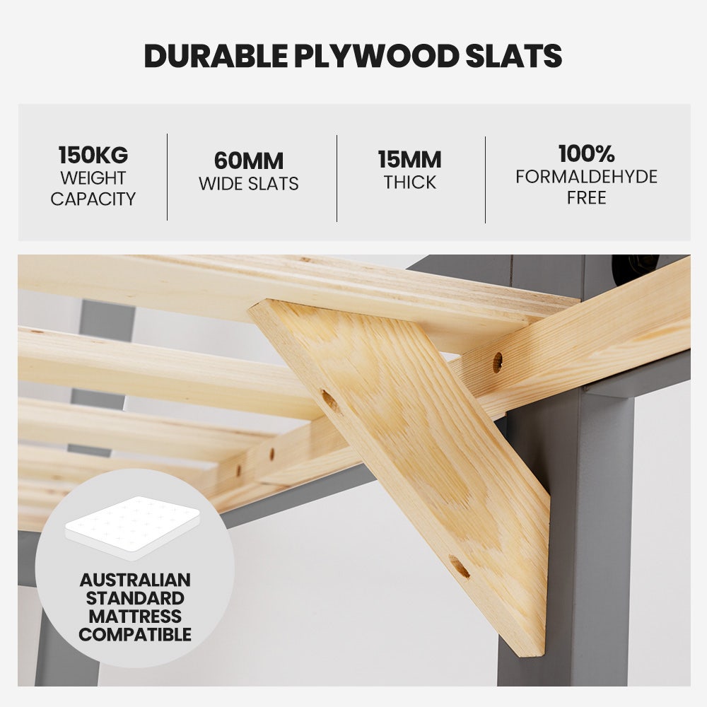 Maia Wooden Timber Bed Frame - Grey King Single