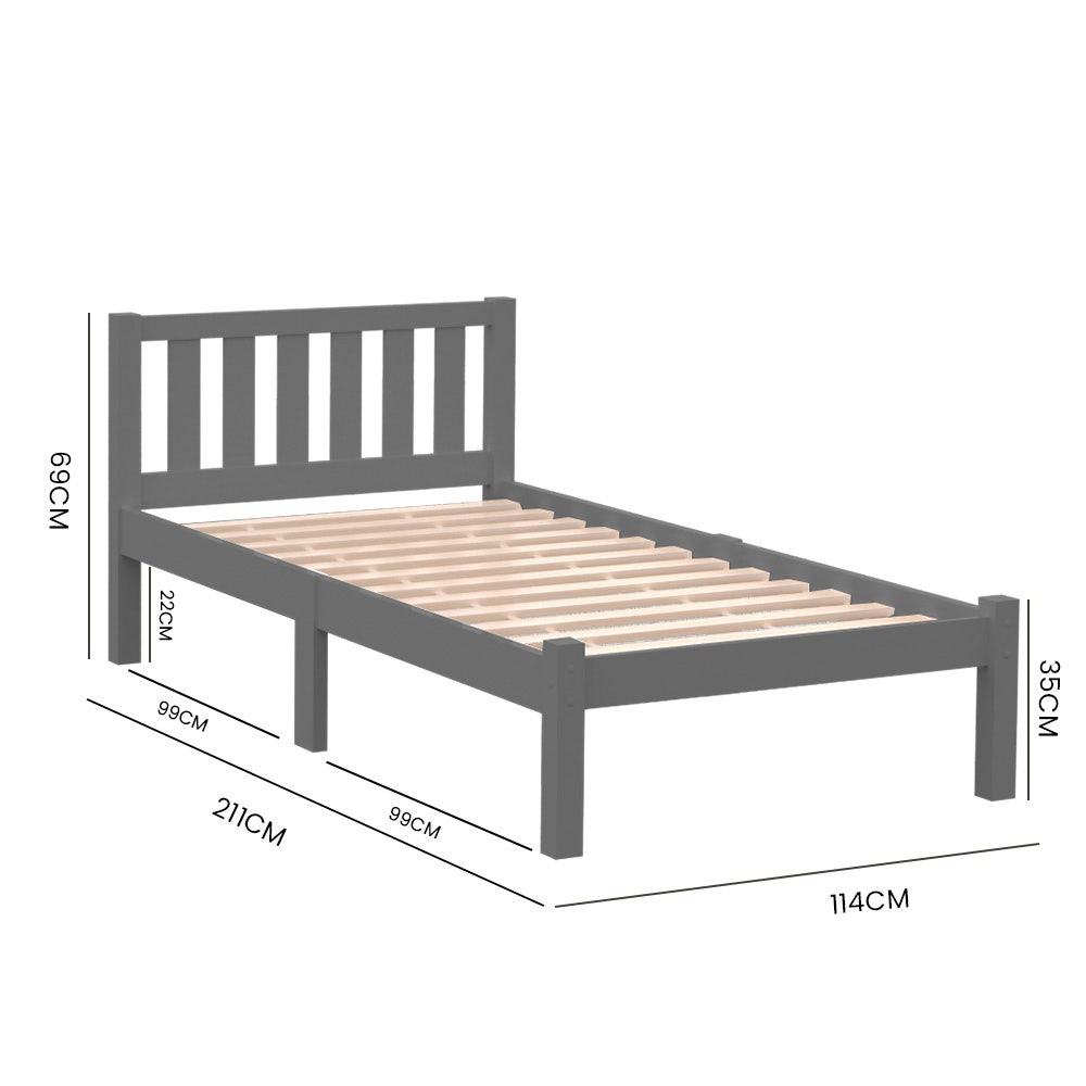 Maia Wooden Timber Bed Frame - Grey King Single