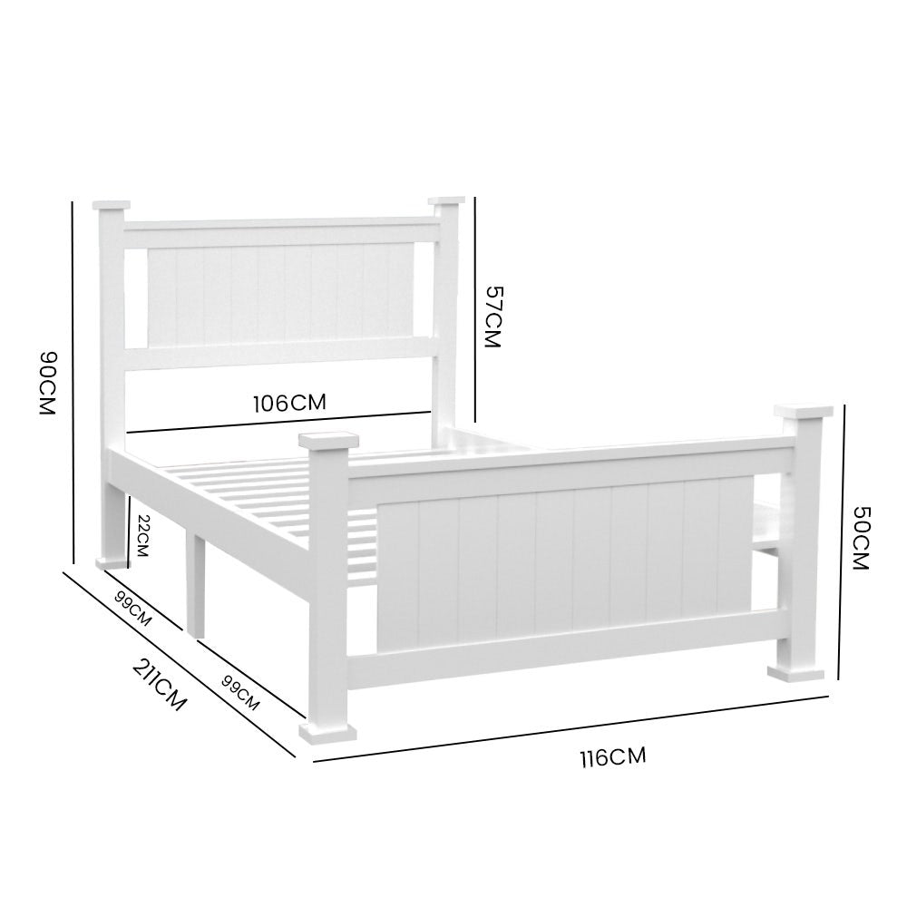 Maia Wooden Timber Bed Frame - White King Single
