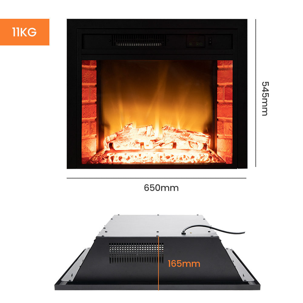 65cm Electric Fireplace Heater Wall Mounted 1800W Stove with Log Flame Effect