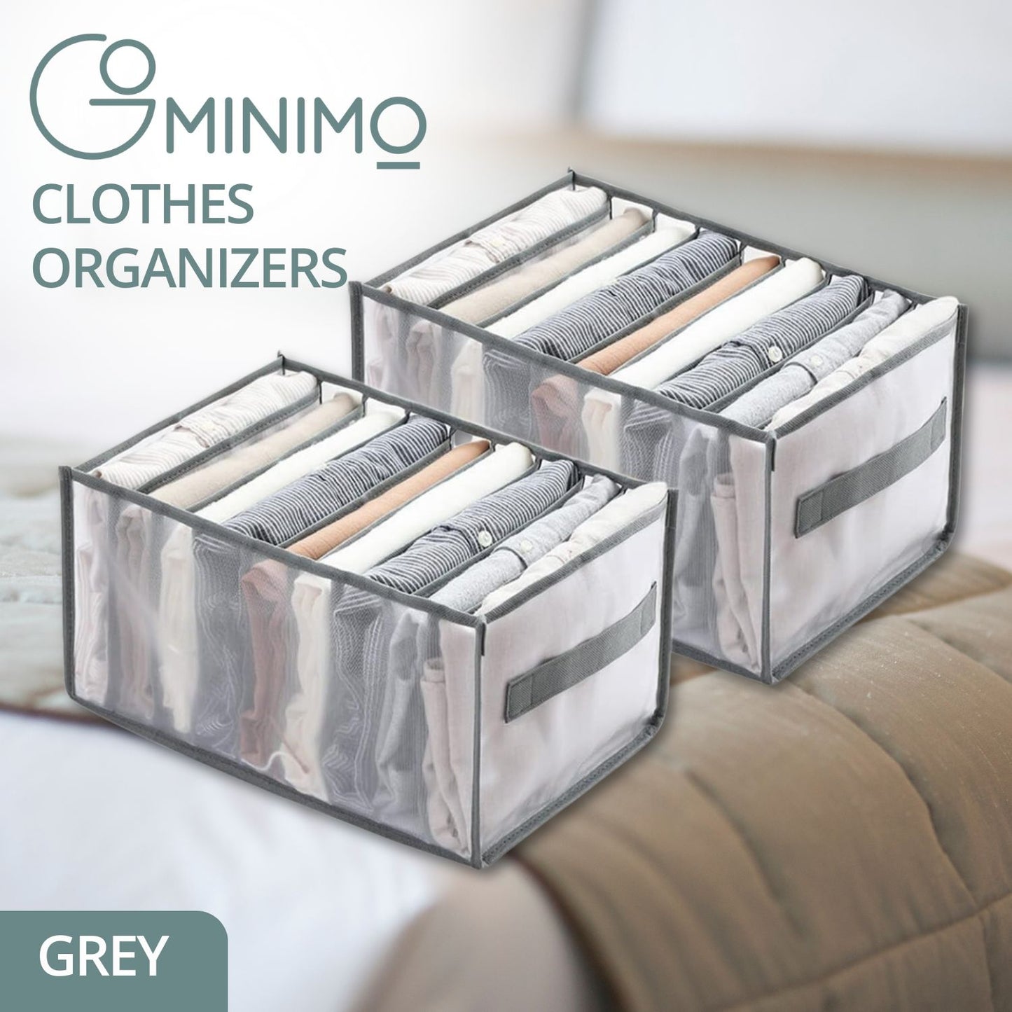 Set of 2 9 Grids Wardrobe Clothes Organizer - Grey