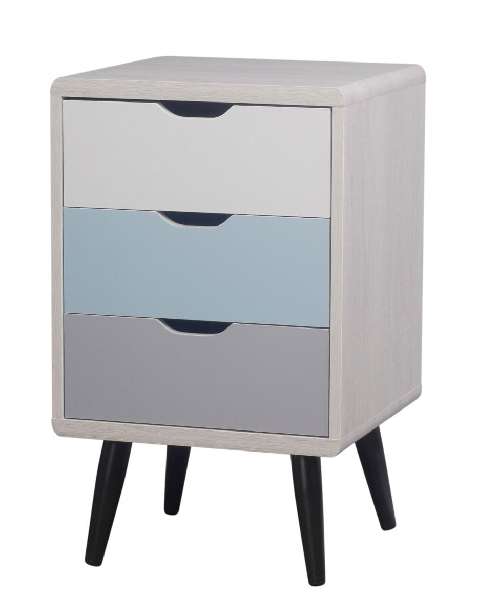 Sault Wooden Bedside Tables Cabinet with 3 Drawers - White