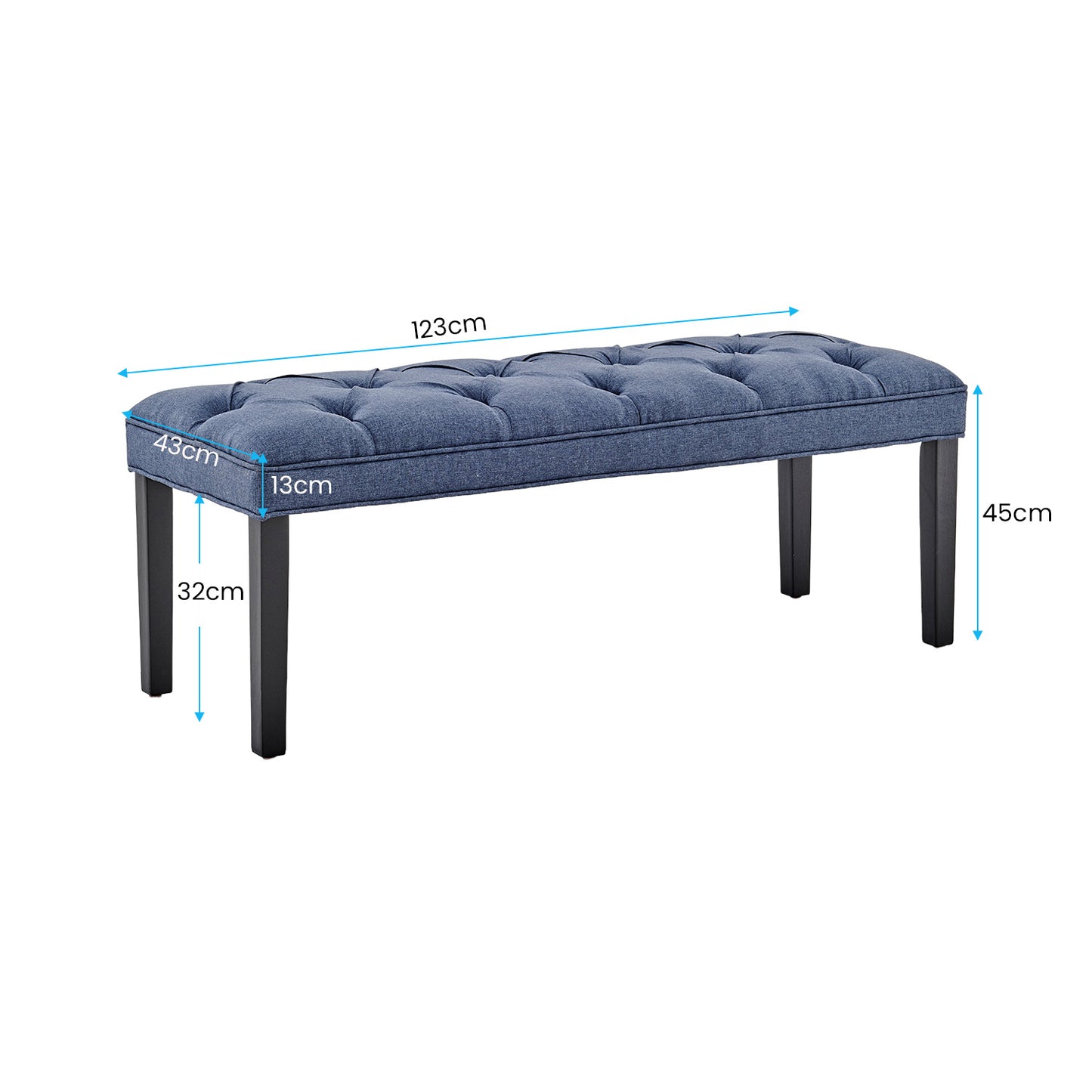 Button-tufted Upholstered Bench With Tapered Legs By - Blue Linen