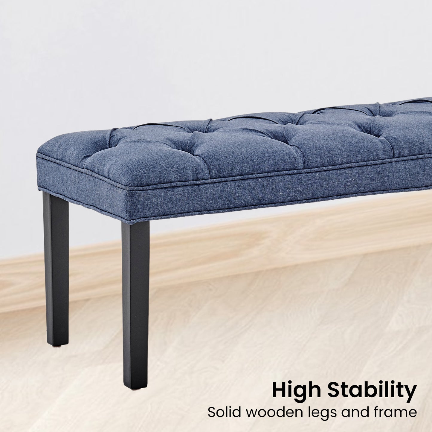 Button-tufted Upholstered Bench With Tapered Legs By - Blue Linen