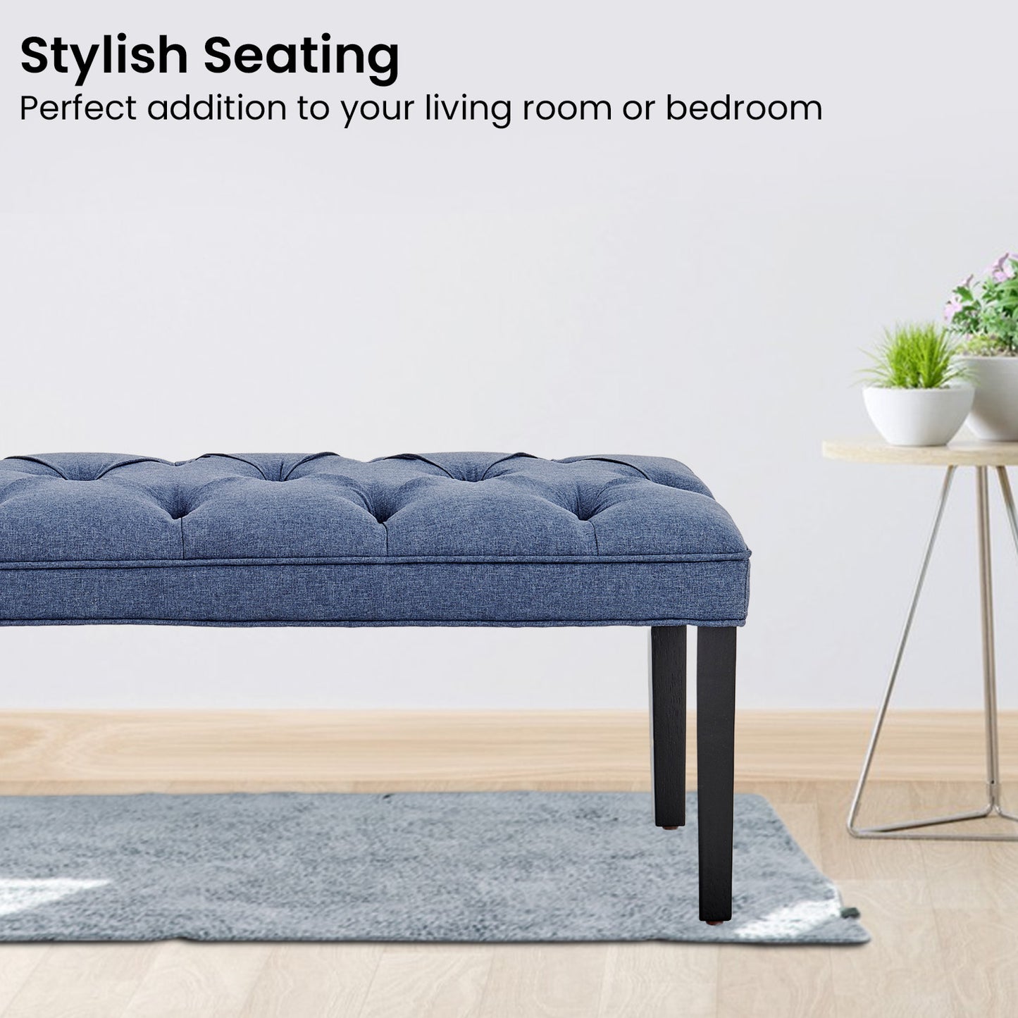 Button-tufted Upholstered Bench With Tapered Legs By - Blue Linen