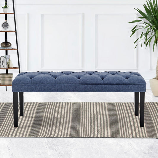 Button-tufted Upholstered Bench With Tapered Legs By - Blue Linen