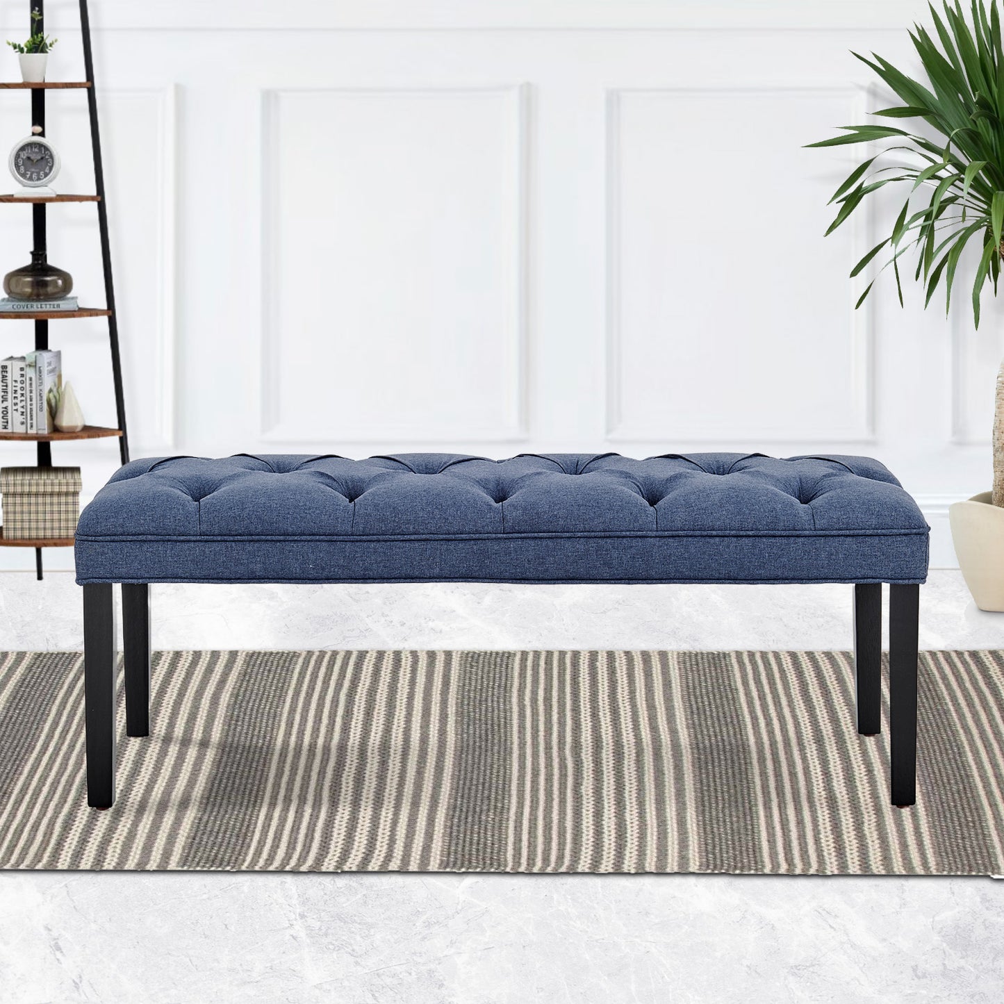Button-tufted Upholstered Bench With Tapered Legs By - Blue Linen