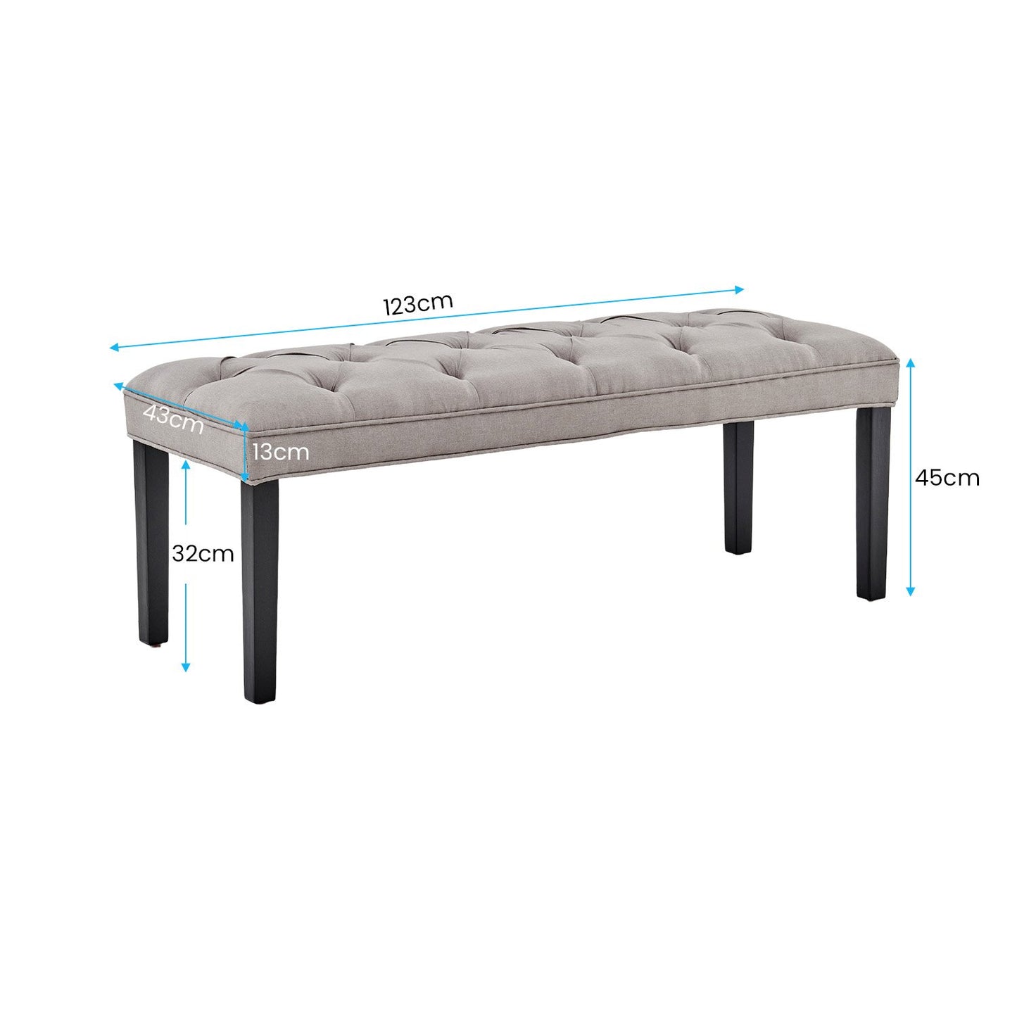 Button-tufted Upholstered Bench With Tapered Legs By - Light Grey