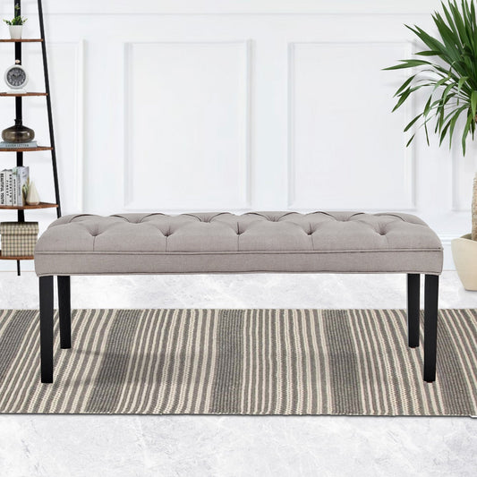 Button-tufted Upholstered Bench With Tapered Legs By - Light Grey