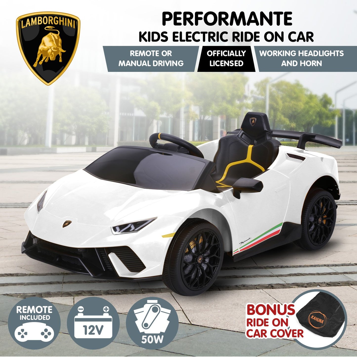 Lamborghini Performante Kids Electric Ride On Car Remote Control by - White