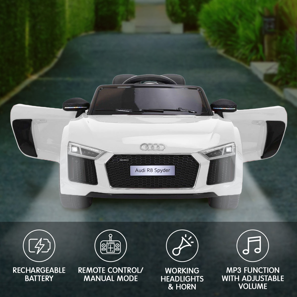 R8 Spyder Audi Licensed Kids Electric Ride On Car Remote Control - White