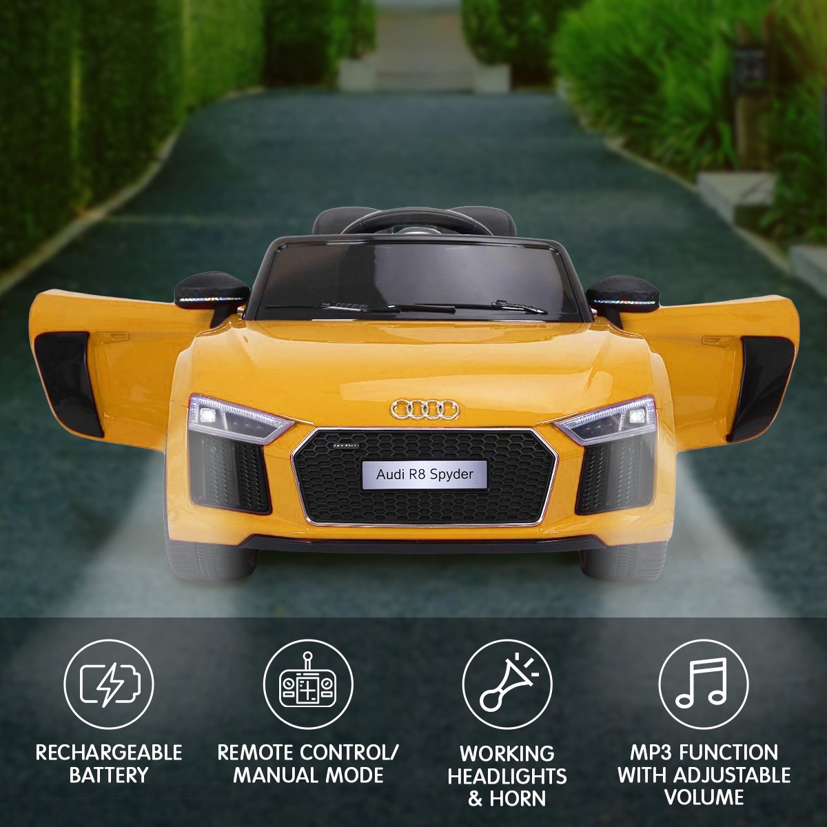 R8 Spyder Audi Licensed Kids Electric Ride On Car Remote Control - Yellow