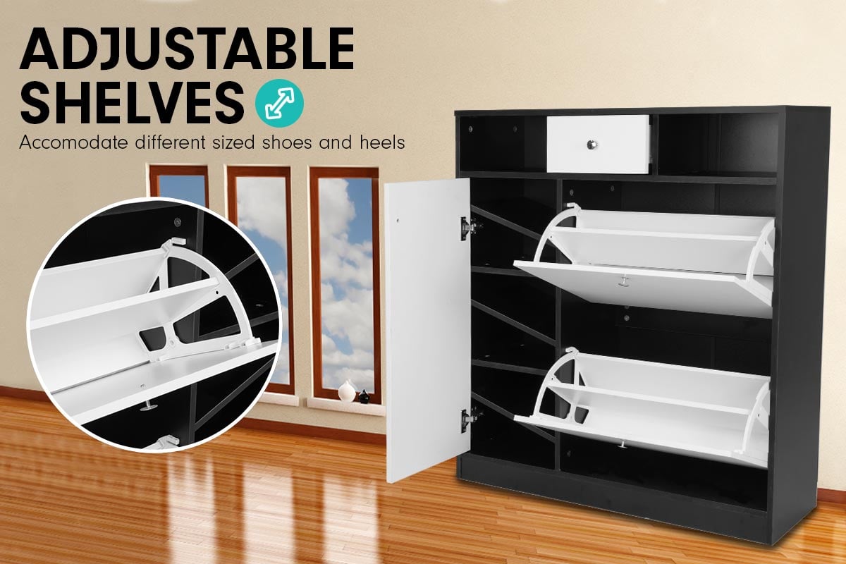 Shoe Rack Cabinet Wooden Storage Organiser Shelf Cupboard Drawer