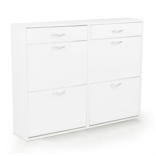 24 Pairs Shoe Cabinet Rack Storage Cupboard Organiser Shelf White Drawers Chest