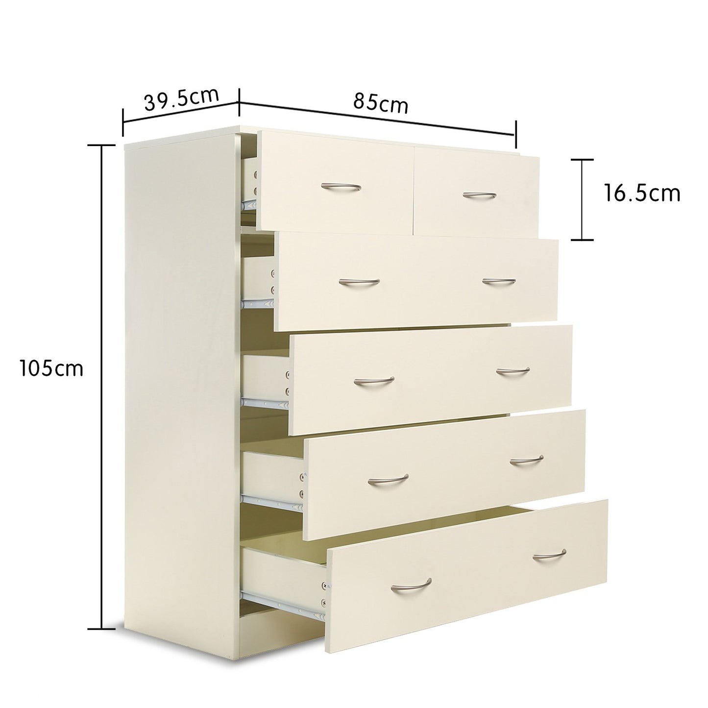 Tallboy Dresser 6 Chest Of Drawers Cabinet 85 X 39.5 X 105 - White