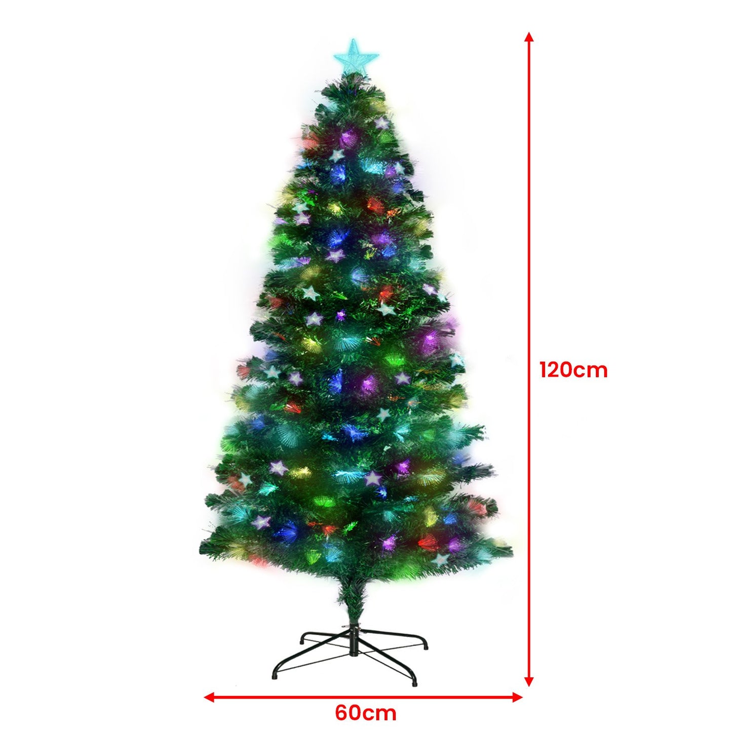 4ft 1.2m 150 Tips Enchanted Pre Lit Fibre Optic Christmas Tree Stars Xmas Decor