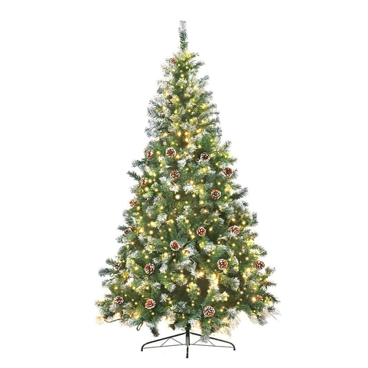 7ft 2.1m 1350 Tips Pre Lit Christmas Tree Decor with Pine Cones Xmas Decorations