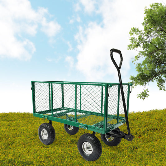 Steel Mesh Garden Trolley Cart - Green