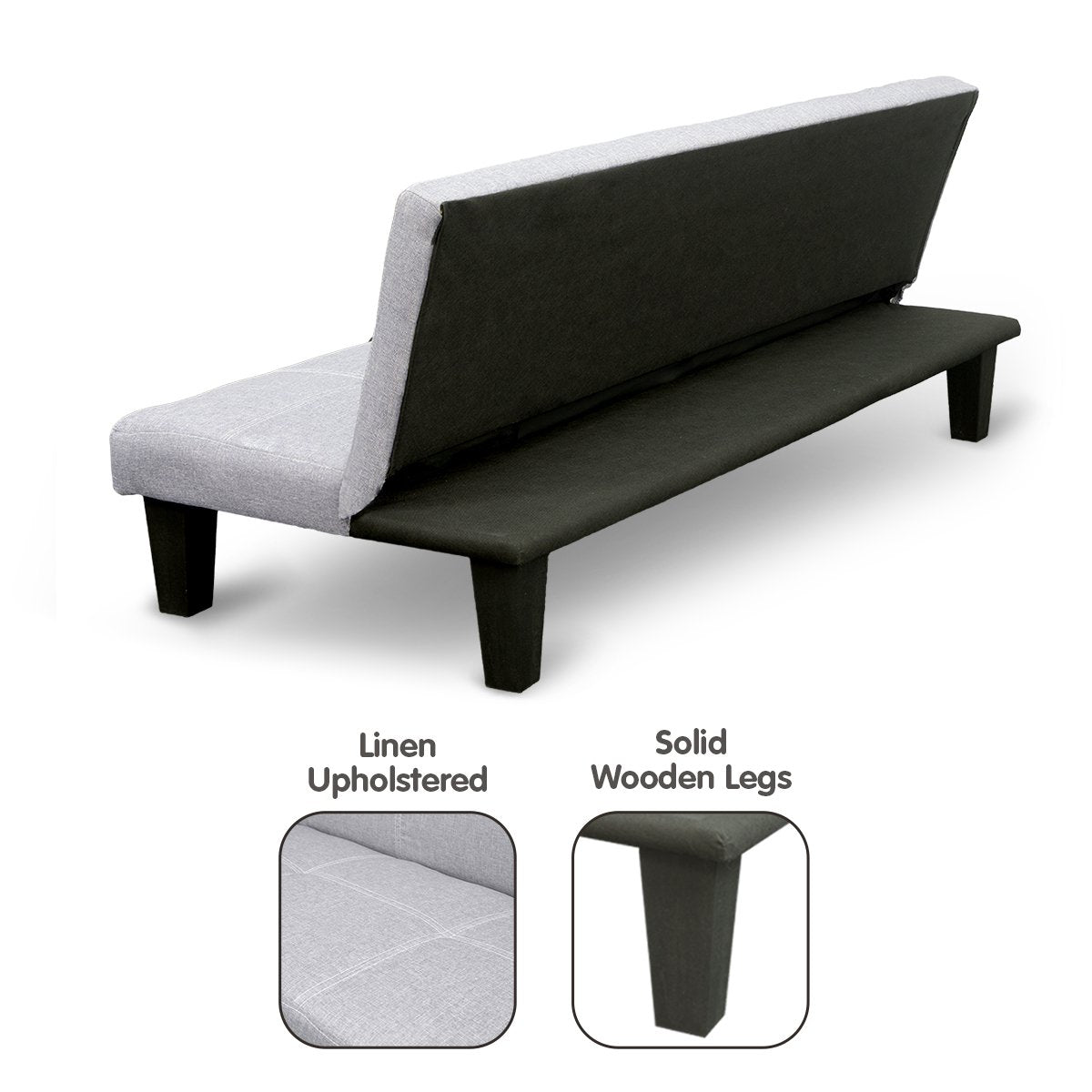 Moana 2-Seater Adjustable Suite Futon Wood Lounge Sofa Bed - Light Grey
