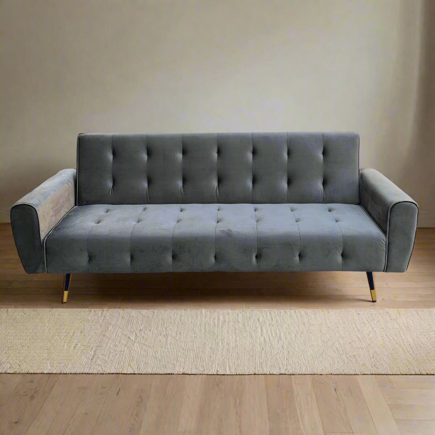 Milli 3-Seater Tufted Velvet Sofa Bed - Dark Grey