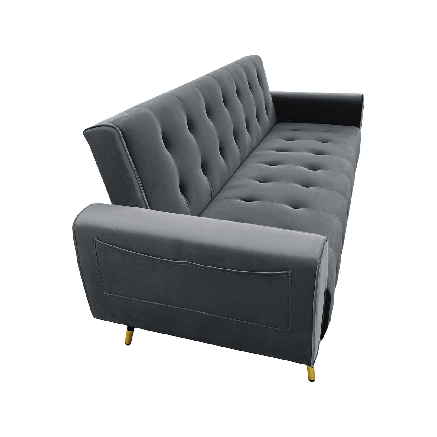 Milli 3-Seater Tufted Velvet Sofa Bed - Dark Grey