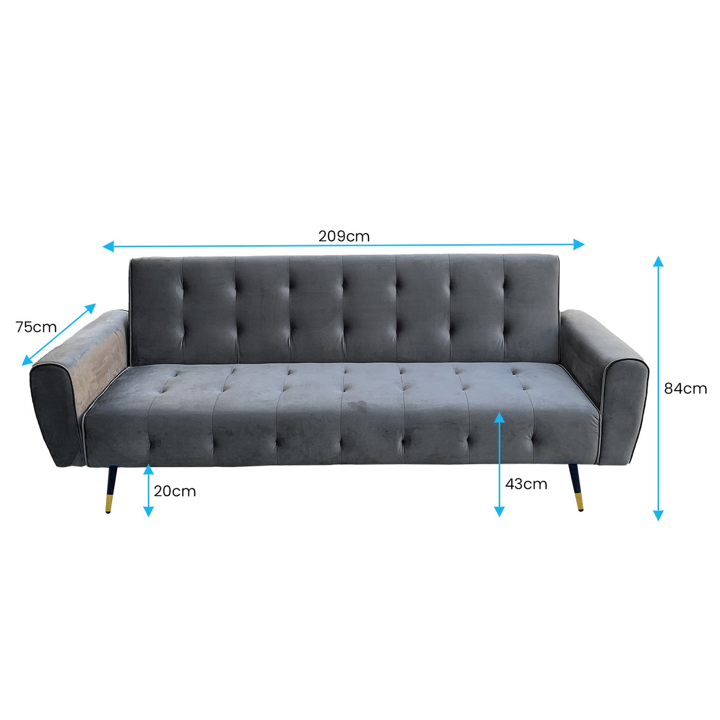 Milli 3-Seater Tufted Velvet Sofa Bed - Dark Grey