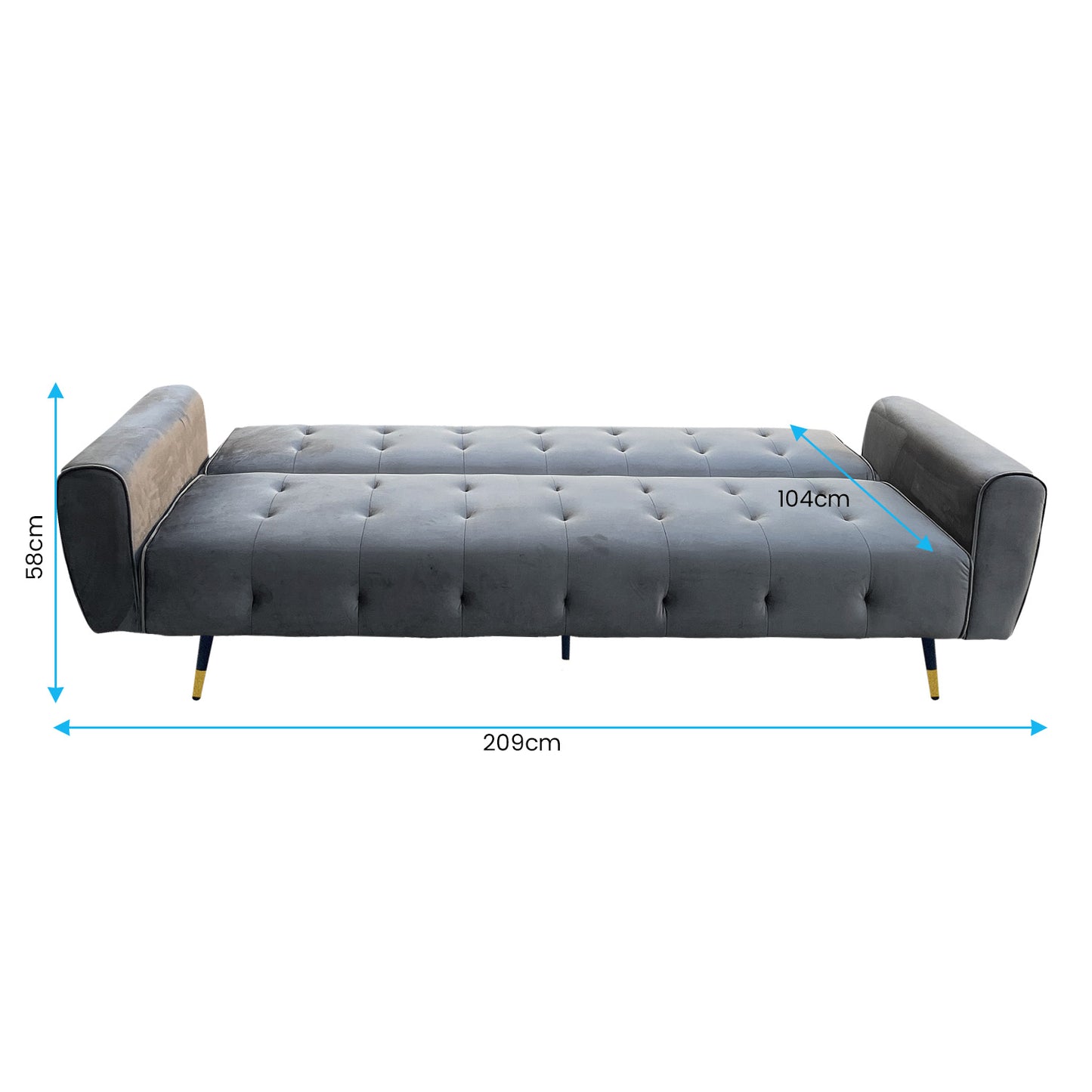 Milli 3-Seater Tufted Velvet Sofa Bed - Dark Grey