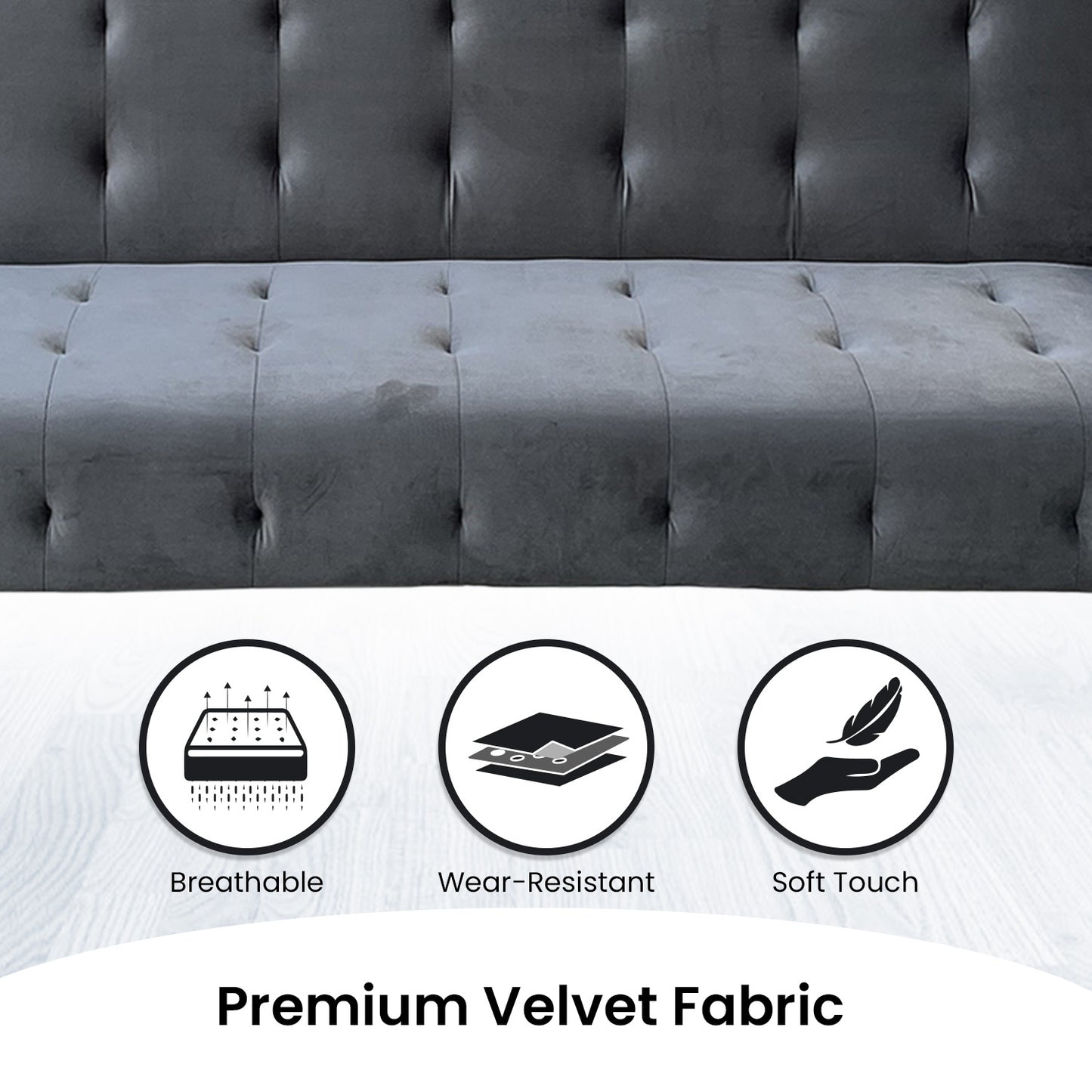 Milli 3-Seater Tufted Velvet Sofa Bed - Dark Grey