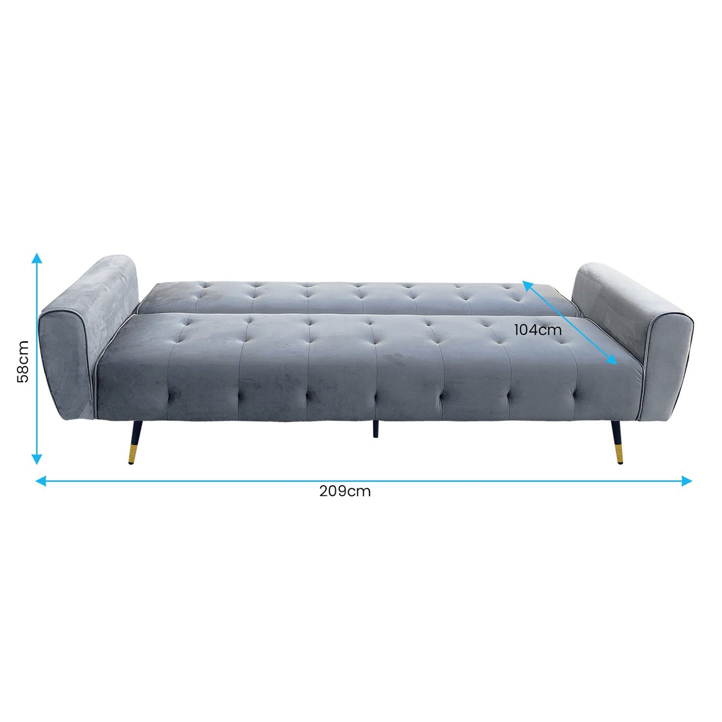 Milli 3-Seater Tufted Velvet Sofa Bed - Light Grey