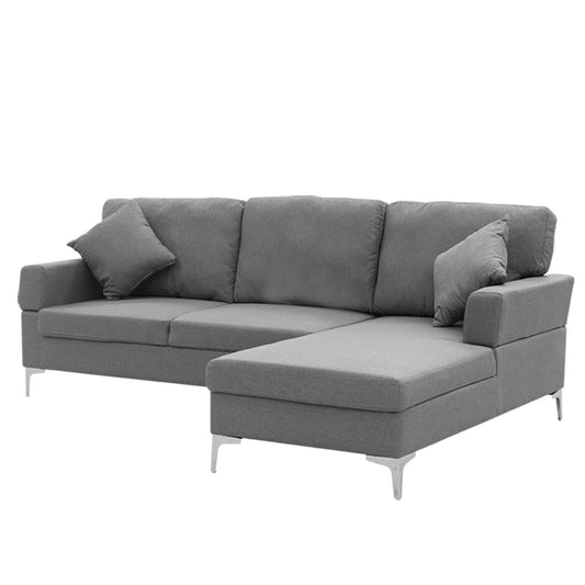 Mio 3-Seater L-Shaped Linen Sofa Lounge Left Side Chaise Couch - Dark Grey