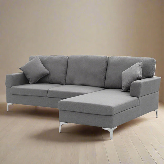 Mio 3-Seater L-Shaped Linen Sofa Lounge Left Side Chaise Couch - Dark Grey