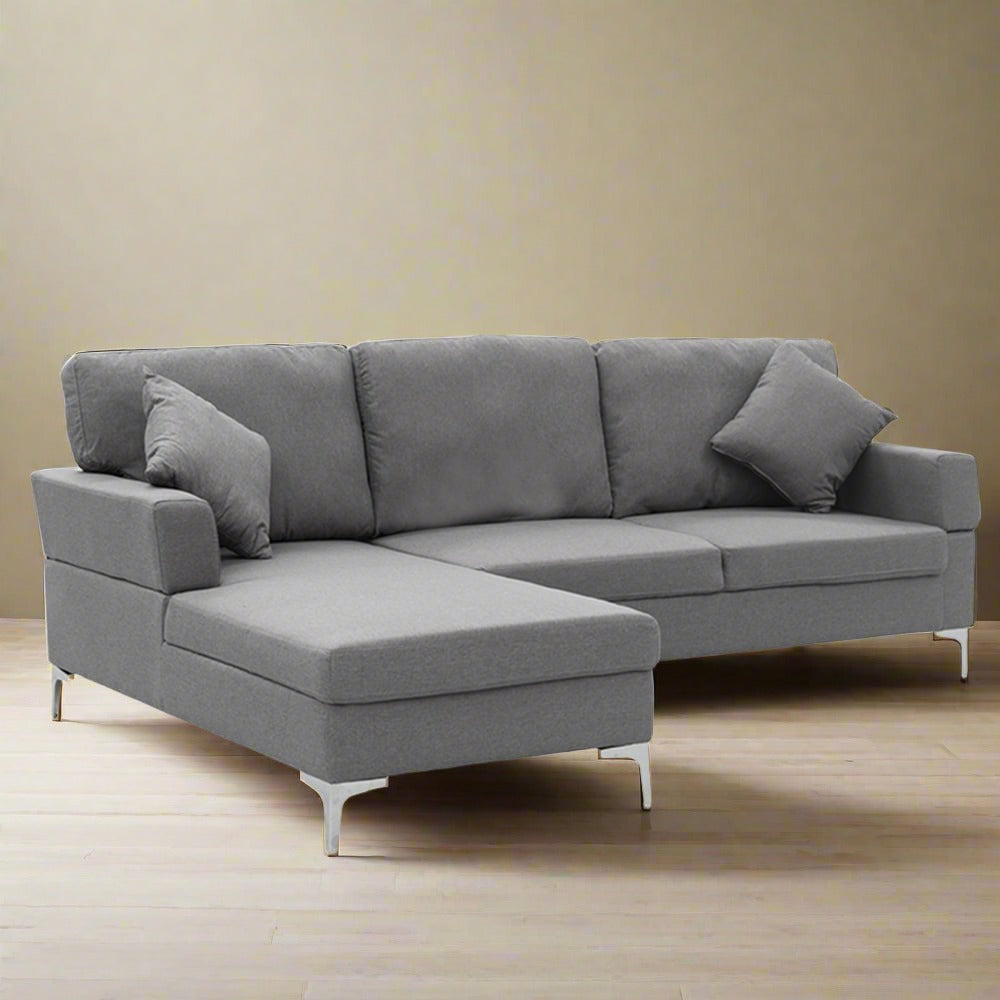 Mio 3-Seater L-Shaped Linen Sofa Lounge Right Side Chaise Couch - Dark Grey